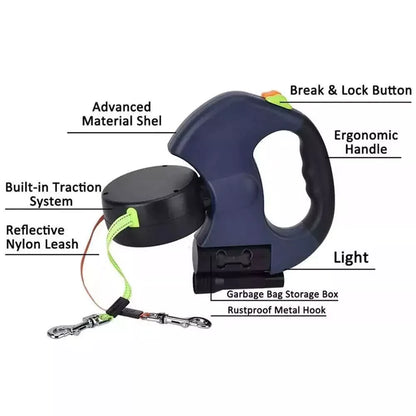 Dual Retractable Dog Leash — Walk Two Dogs with Zero Tangles