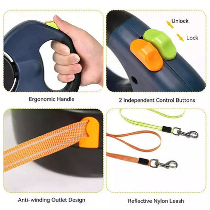 Dual Retractable Dog Leash — Walk Two Dogs with Zero Tangles